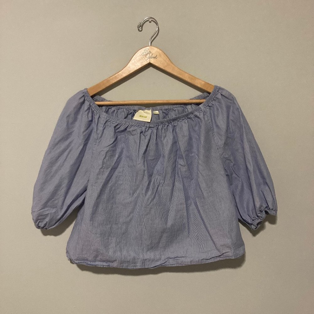 Maeve Anthropologie XS Blue and White Striped Flowy and Loose Off Shoulder Crop